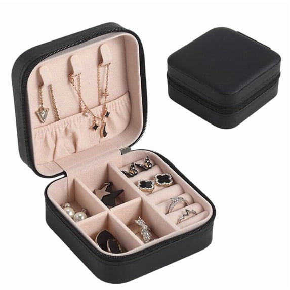 HOMEIORA Small Jewelry Box, Travel Mini Organizer Portable Display Storage Case Travel Jewelry Organizer Jewelry Holder Case for Rings Earrings Necklace, Gifts for Girls Women - Black, 1 Pack