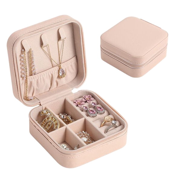 HOMEIORA Small Jewelry Box, Travel Mini Organizer Portable Display Storage Case Travel Jewelry Organizer Jewelry Holder Case for Rings Earrings Necklace, Gifts for Girls Women - Pink, 1 Pack