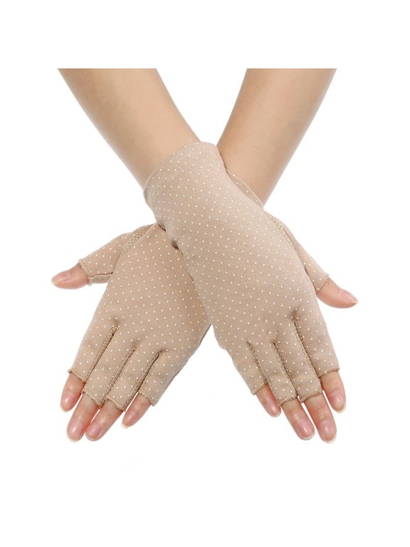 Sun Gloves for Women UV Protection Fingerless Non Slip Sunscreen Driving Gloves for Summer Outdoor - Khaki, 1 Pair