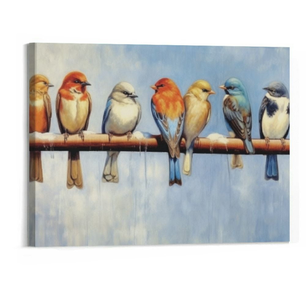 HOMEJACK Abstract Birds Canvas Wall Art Colorful Birds on Wire Picture