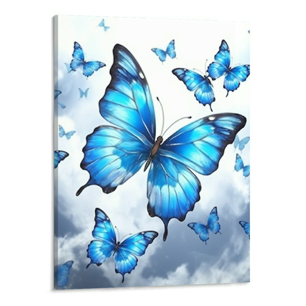HOMEJACK Blue Butterfly Canvas Wall Art Decor Modern Watercolor