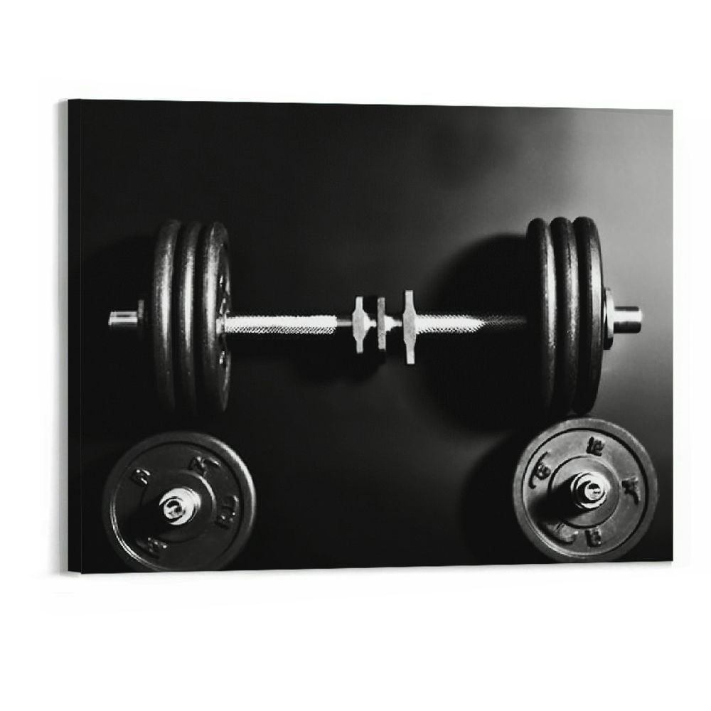 HOMEJACK Dumbbells Painting Black White Wall Art Gym Picture Fitness