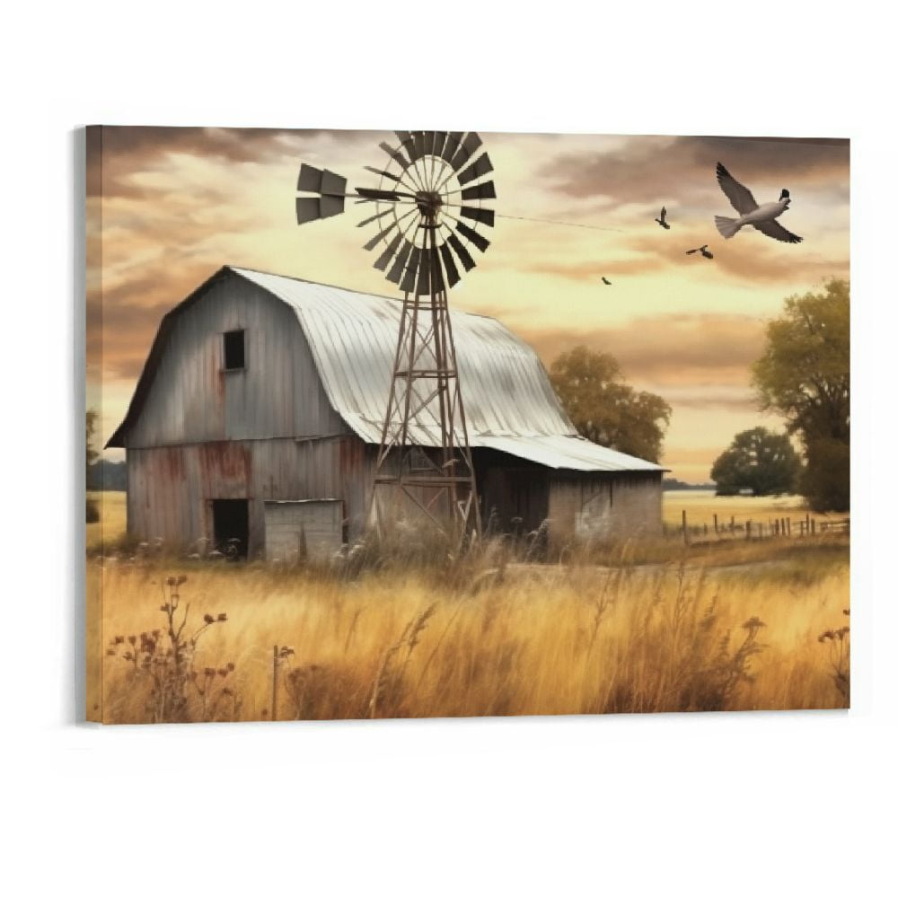 HOMEJACK Farmhouse Old Barn Canvas Wall Art, Farmhouse Pictures Wall