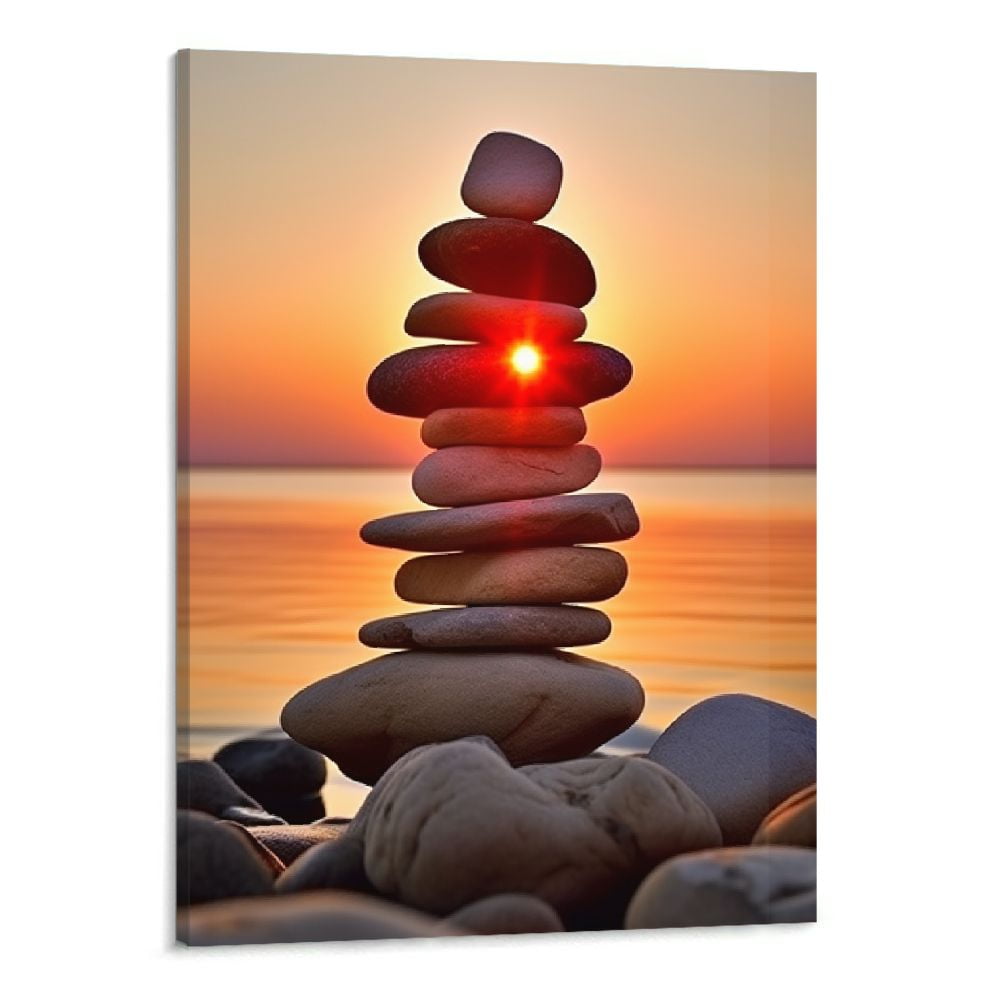 HOMEJACK Zen Canvas Wall Art Prints Zen Stone and Sunset Paintings Spa