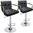 thumbnail image 1 of HOMEKOKO Adjustable Bar Stools with Armrest, Square Back Swivel Double Stitching with Back Bar Stool, Set of 2 (Black), 1 of 7