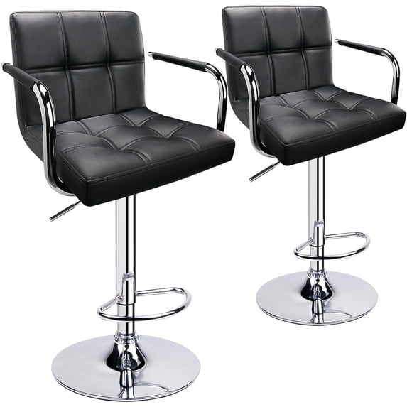 HOMEKOKO Adjustable Bar Stools with Armrest, Square Back Swivel Double Stitching with Back Bar Stool, Set of 2 (Black)
