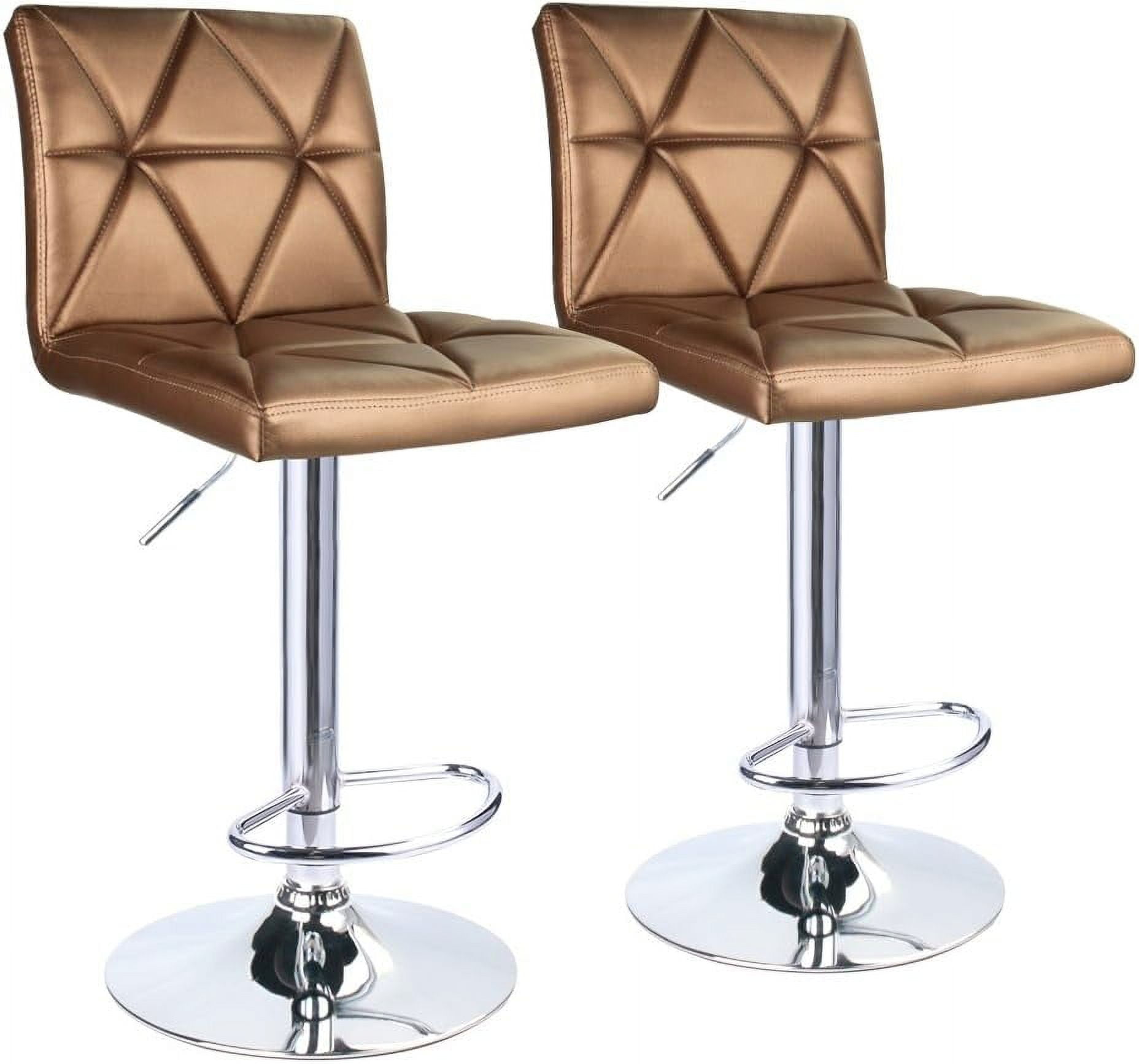 HOMEKOKO Bar Stool, Hydraulic Square Back Diagonal Line Adjustable Bar Stools, Set of 2 (Gold