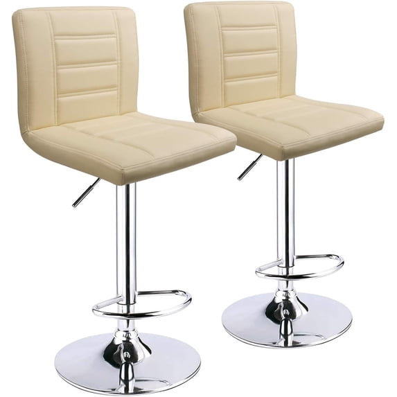 HOMEKOKO Bar Stools Set of 2, Modern Adjustable Bar Stool with Back, Straight Line Swivel Barstool (Beige)