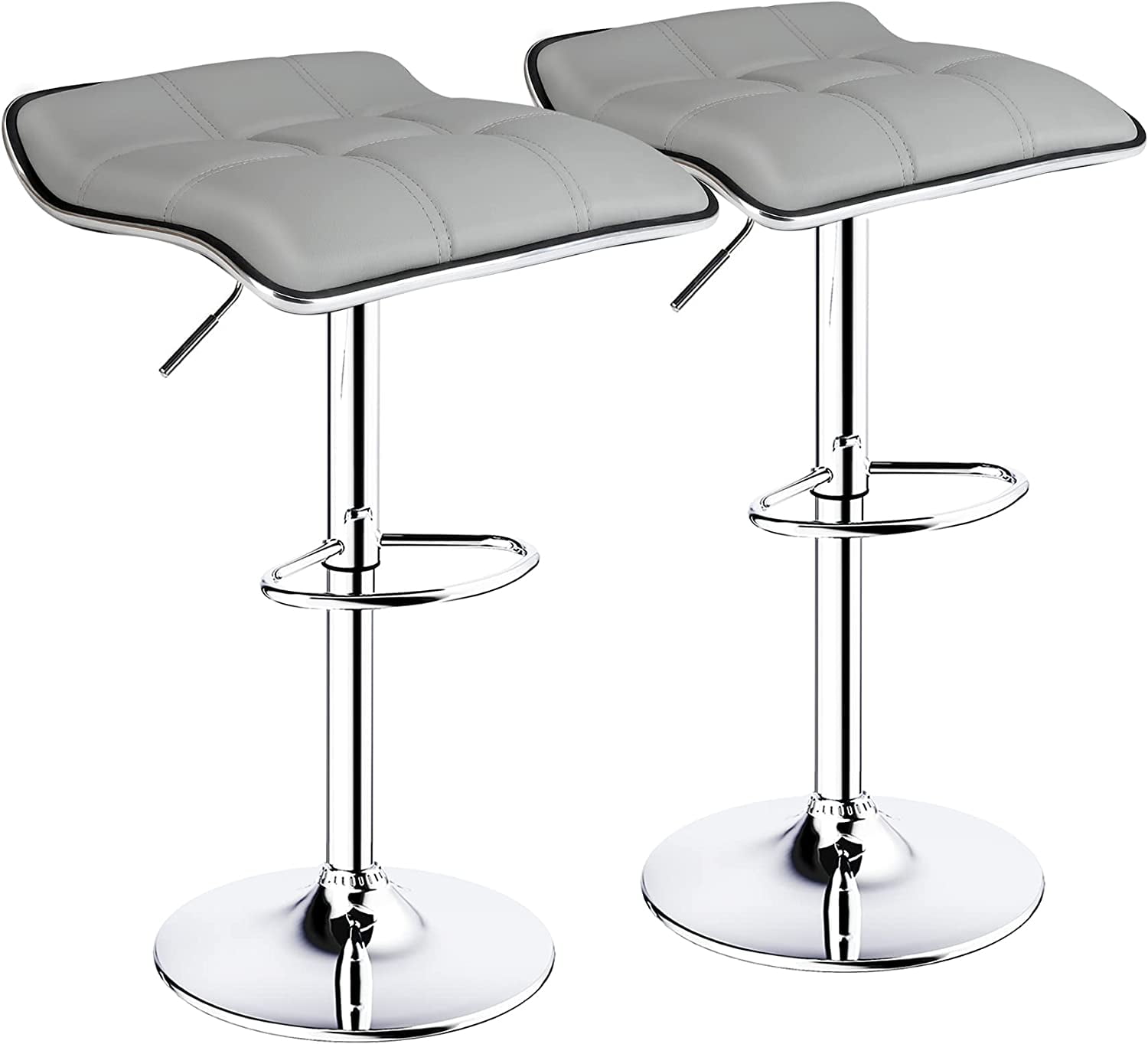 HOMEKOKO Bar Stools Set of 2 Square Backless Adjustable Bar Stools Swivel Bar Stool(Light Grey