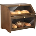 thumbnail image 1 of HOMEKOKO Double Layer Large Bread Box for Kitchen Counter, Wooden Large Capacity Bread Storage Bin (Brown), 1 of 7