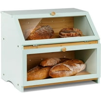 HOMEKOKO Double Layer Large Bread Box for Kitchen Counter, Wooden Large Capacity Bread Storage Bin (Mint Green)