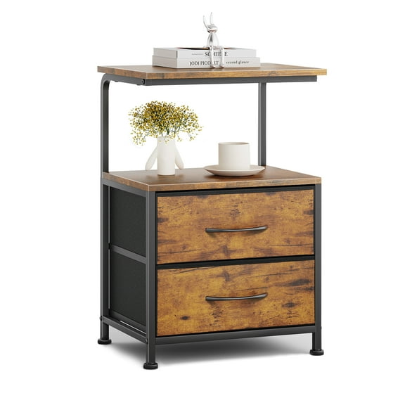 HOMEKOKO Nightstand with Drawers And Storage Shelf, Rustic Brown