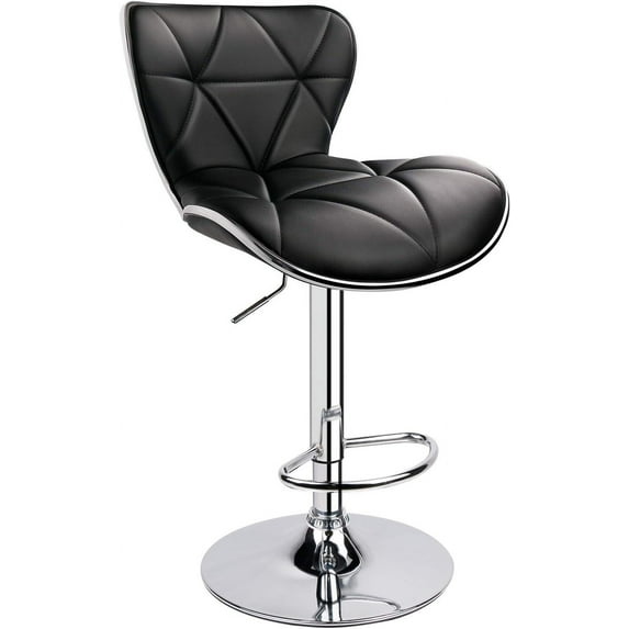 HOMEKOKO Shell Back Adjustable Swivel Bar Stools, PU Leather Padded with Back, 1 Chair (Black)