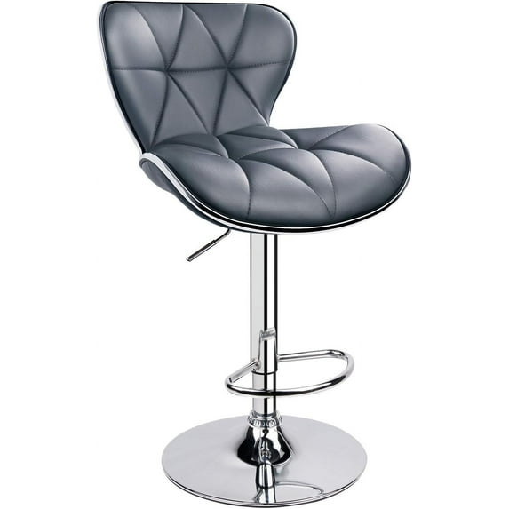 HOMEKOKO Shell Back Adjustable Swivel Bar Stools, PU Leather Padded with Back, 1 Chair (Grey)
