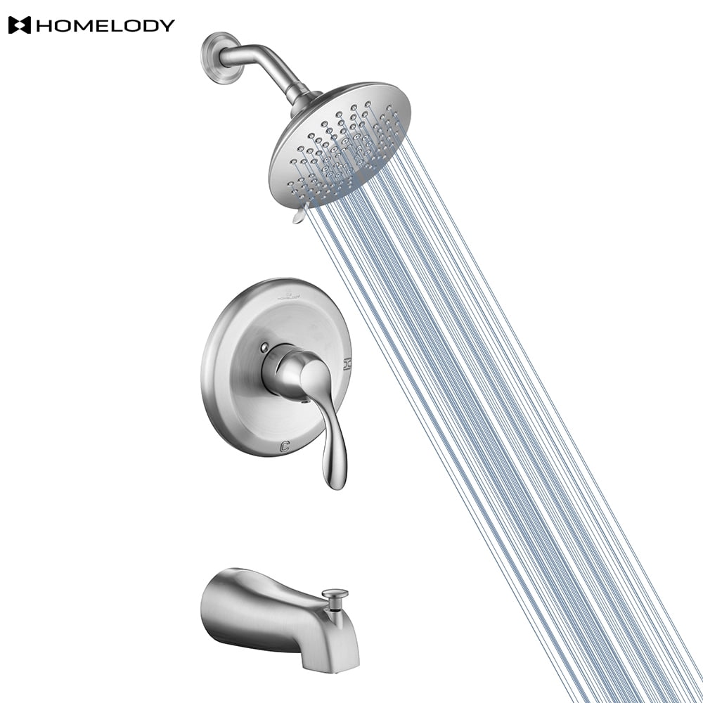 HOMELODY Shower Faucet System with Brass Valve Spout Tub Shower Faucet System Set Brushed Nickel 6 inch Rainfall Shower Head Mixer Tap Wall Mounted