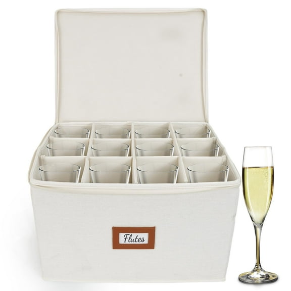 HOMELUX THEORY Champagne Flute Storage Box, Ivory Hard Shell China Storage Containers, Kitchen Storage Bins With Lids, Heavy Duty Moving Box for Glasses & Stemware, Glassware & Wine Glass