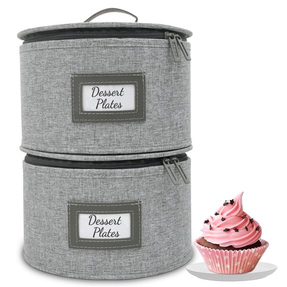 HOMELUX THEORY Dessert Plate Storage Box, 2pc Light Gray Hard Shell China Storage Containers With 24 Felt Pads, Kitchen Storage Bins With Lids, Heavy Duty Moving Box for Dishes & Dinner Plate