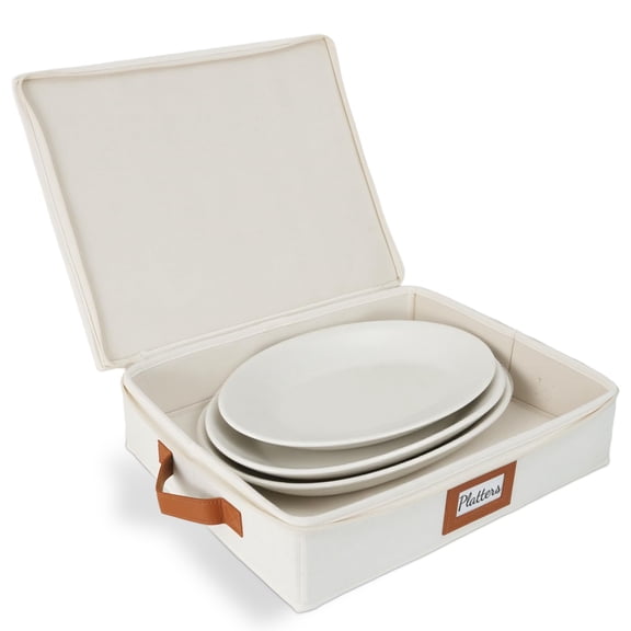 HOMELUX THEORY Platter Storage, Ivory Hard Shell China Storage Containers With 5 FeltPads, Kitchen Storage Bins With Lids, Heavy Duty Moving Box for Packing Dishes, Dinner Plate,& Dinnerware