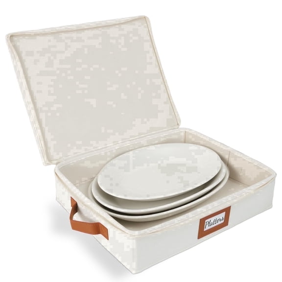 HOMELUX THEORY Platter Storage, Ivory Hard Shell China Storage Containers With 5 FeltPads, Kitchen Storage Bins With Lids, Heavy Duty Moving Box for Packing Dishes, Dinner Plate,& Dinnerware
