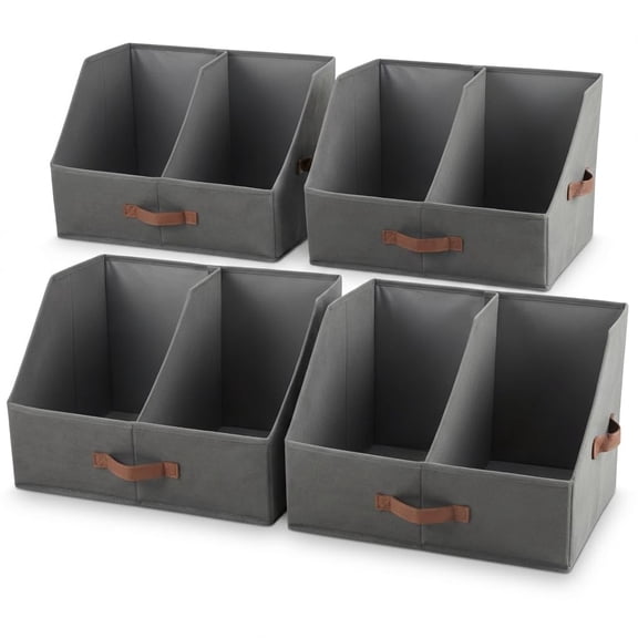 HOMELUX THEORY Trapezoid Storage Bin - EXTRA LOAD & HEIGHT FOR DEEP Closet Organizers And Storage W/Handles & Adjustable Dividers, Collapsible Storage Bins For Clothes Storage (4pcs Large, Dark Gray)