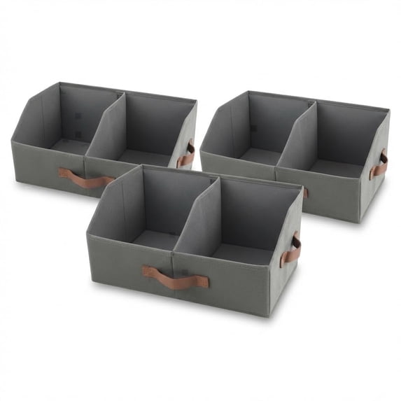 HOMELUX THEORY Trapezoid Storage Bin - UPGRADED Closet Organizers And Storage With Leather Handles & Adjustable Dividers, Fabric Collapsible Storage Bins For Clothes Storage (3pcs, Small, Dark Gray)