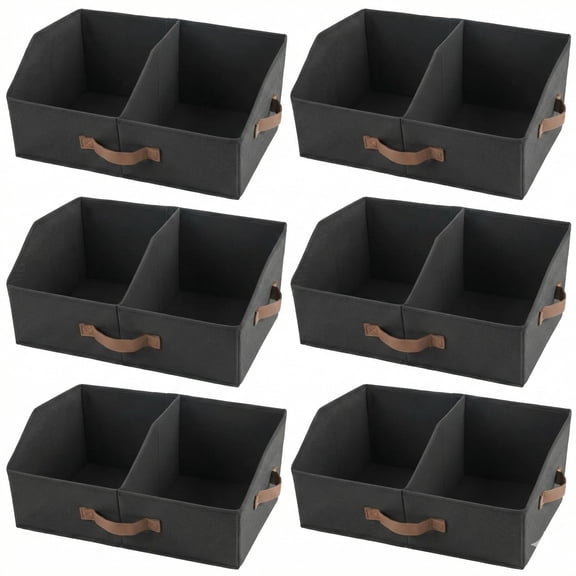 HOMELUX THEORY Trapezoid Storage Bin-UPGRADED Closet Organizers And Storage With Leather Handles & Adjustable Dividers, Fabric Collapsible Storage Bins For Clothes Storage, Toys (6pcs, Small, Black)