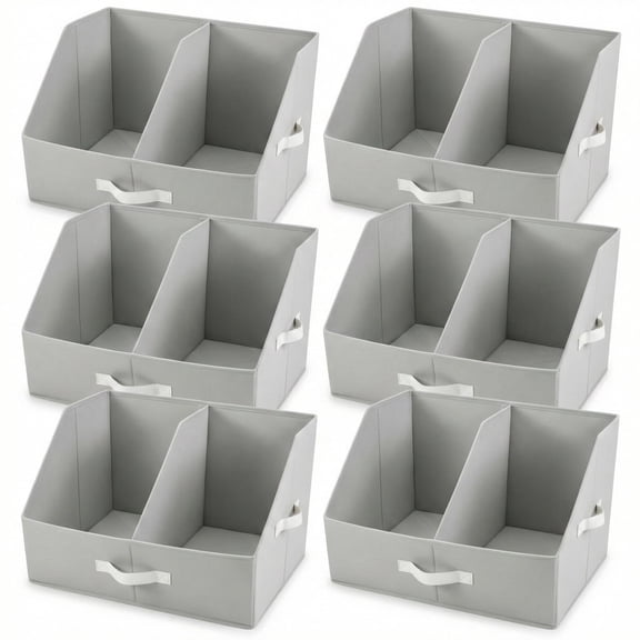 HOMELUX THEORY Trapezoid Storage Bin - UPGRADED HEIGHT Closet Organizers And Storage W/Handles & Adjustable Dividers, Fabric Collapsible Storage Bins For Clothes Storage (6pcs, Medium, Light Gray)