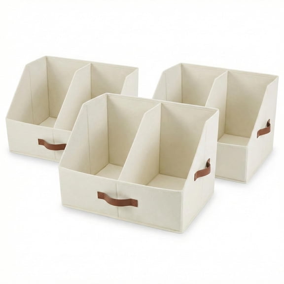 HOMELUX THEORY Trapezoid Storage Bin - UPGRADED HEIGHT Closet Organizers And Storage W/Handles & Adjustable Dividers, Fabric Collapsible Storage Bins For Clothes Storage, Toys (3pcs, Medium, Ivory)