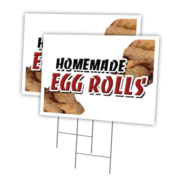 HOMEMADE EGG ROLLS 2 Pack Of 12" x 16" Yard Sign & Stake | Advertise Your Business | Stake Included Image On Both Sides | Made in The USA
