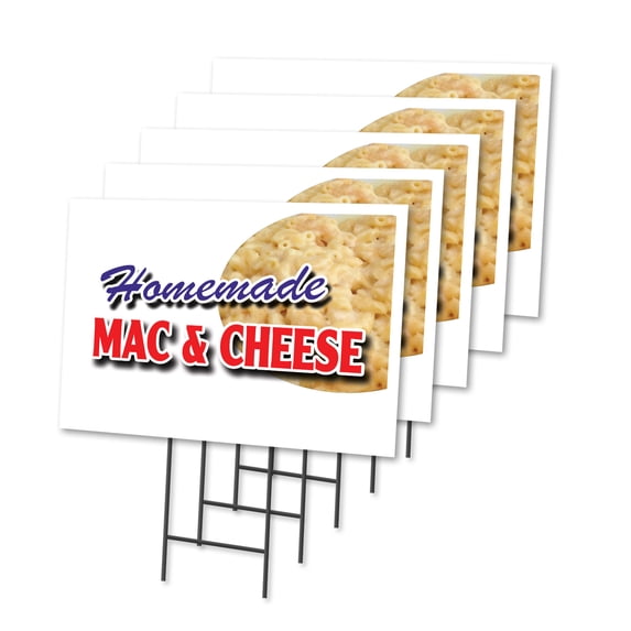 HOMEMADE MAC & CHEESE 5 Pack Of 12" x 16" Yard Sign & Stake | Advertise Your Business | Stake Included Image On Both Sides | Made in The USA