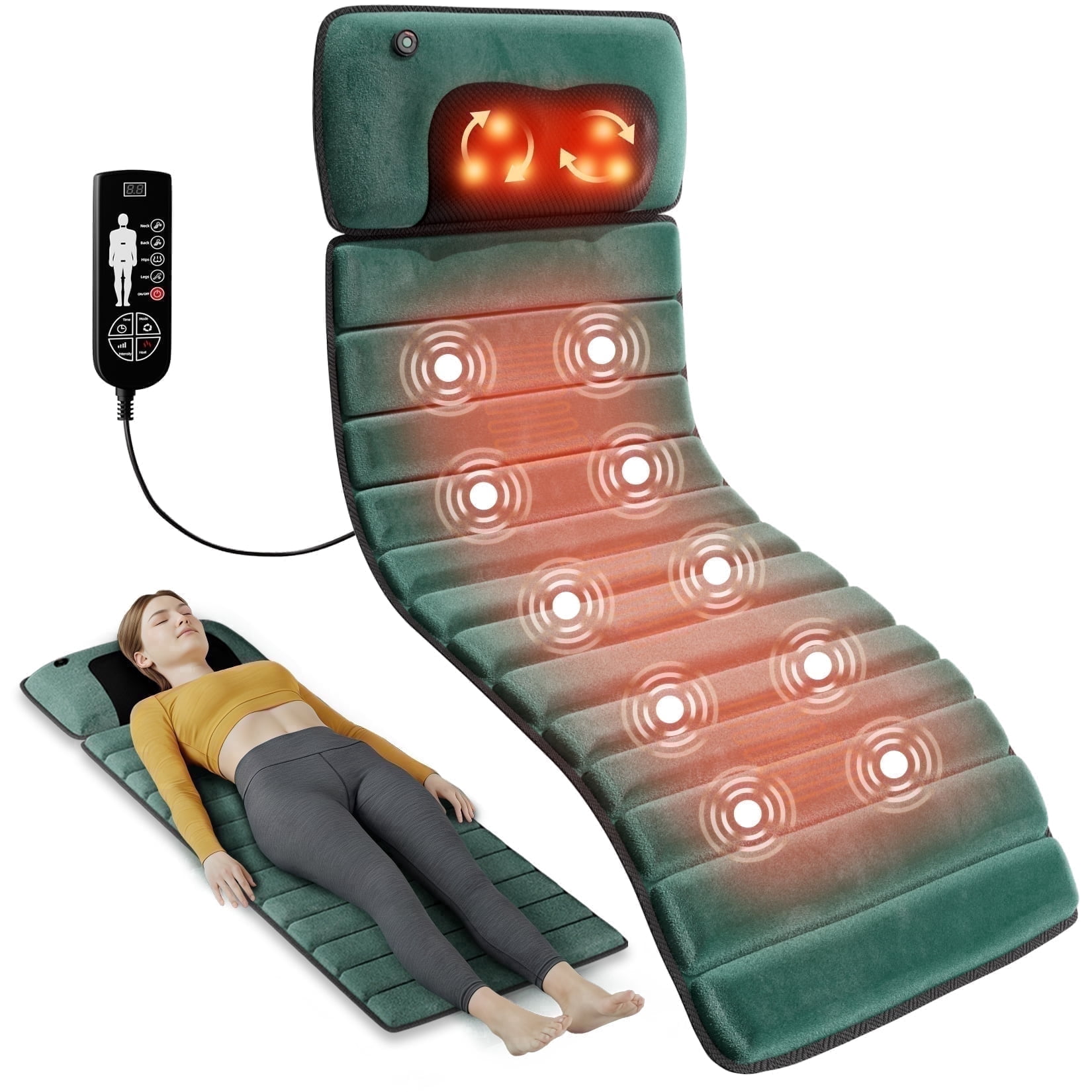 Himouta Full Body Massage Mat with Heat, Back Massager with 10 Vibration  Motors, 2 Heating Pads, Massage Chair Pad for Neck, Back, Waist, Legs