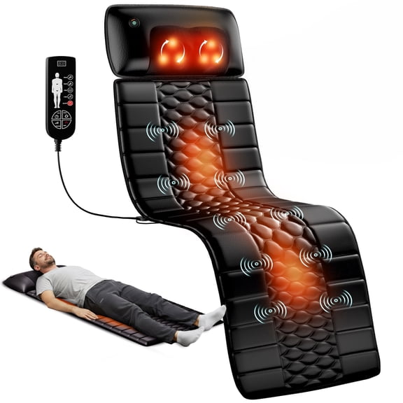 HOMEMASSA Full Body Massage Mat with Heat & vibration,Electric Massage Pad for Neck and Back Pain Relief with Shiatsu Neck Massager,Gift