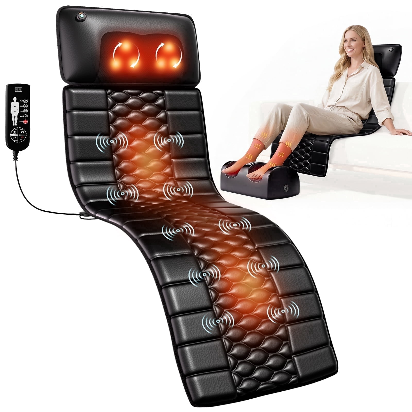 HOMEMASSA Full Body Massage Mat with Heat and Vibrate,Shiatsu Neck Massager, Chair Massage Mat for Bed,Gift for Her