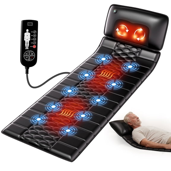 Himouta Massage Mat with Detachable Neck Massager,Vibrating Back Massager Pad with Heating for Home Office Use, Black,Gift