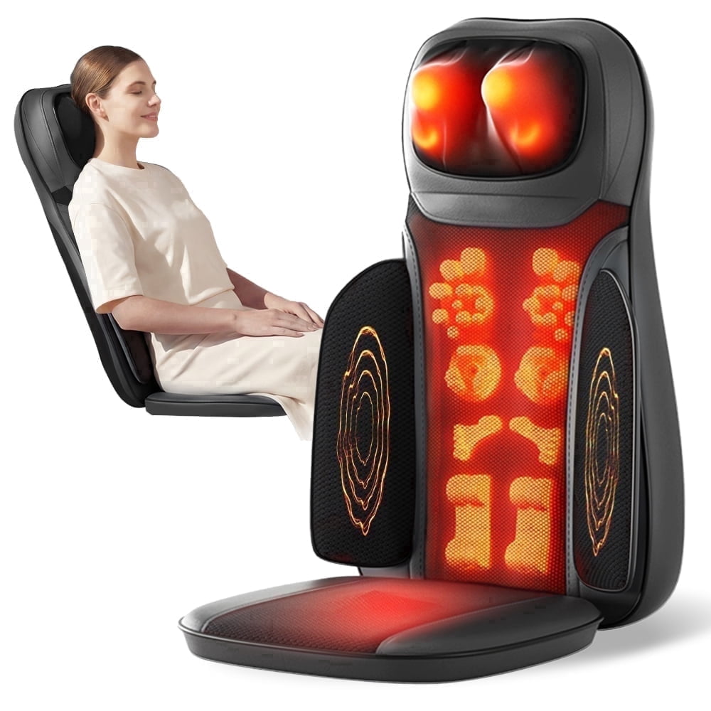 HOMEMASSA Shiatsu Back Massager with Heat,Deep Tissue Kneading Massage Seat Cushion Electric Chair Pad,Father's Day Gifts - Black