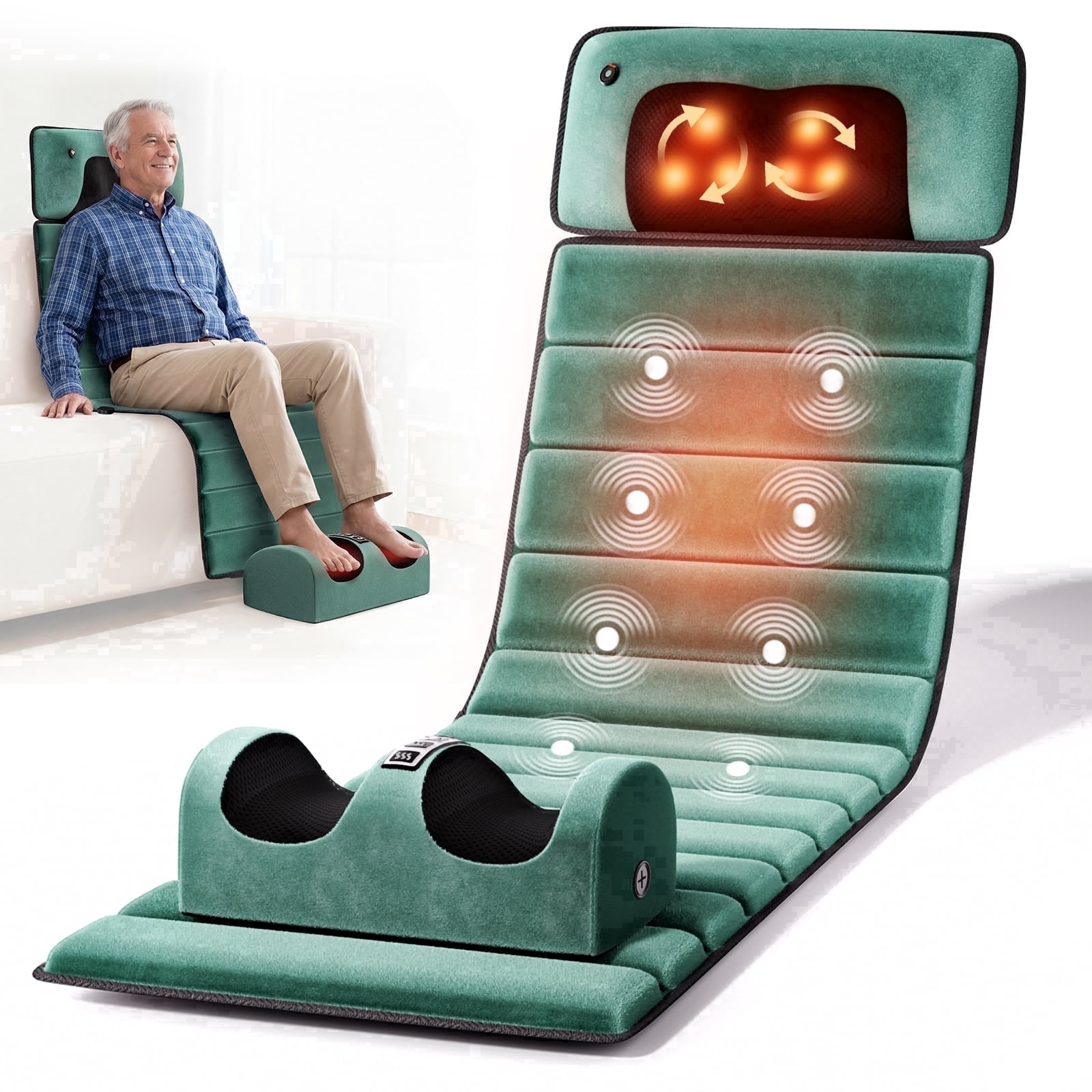 HOMEMASSA Massage Mats for Full Body with Heat,Shiatsu Kneading Vibration Back Massage Pad forfor Chair Bed Floor,Gifts