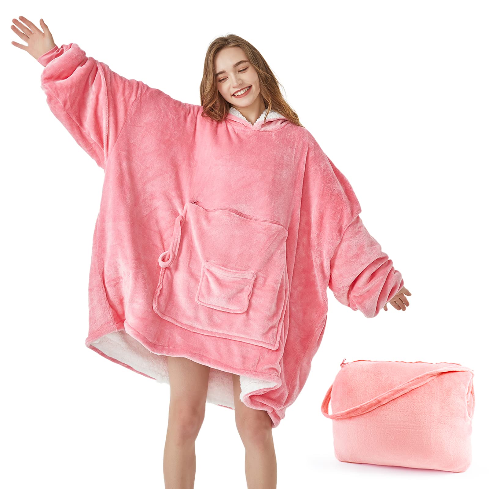 HOMEMATE Packable Wearable Blanket Hoodie for Adults, Hooded Oversized