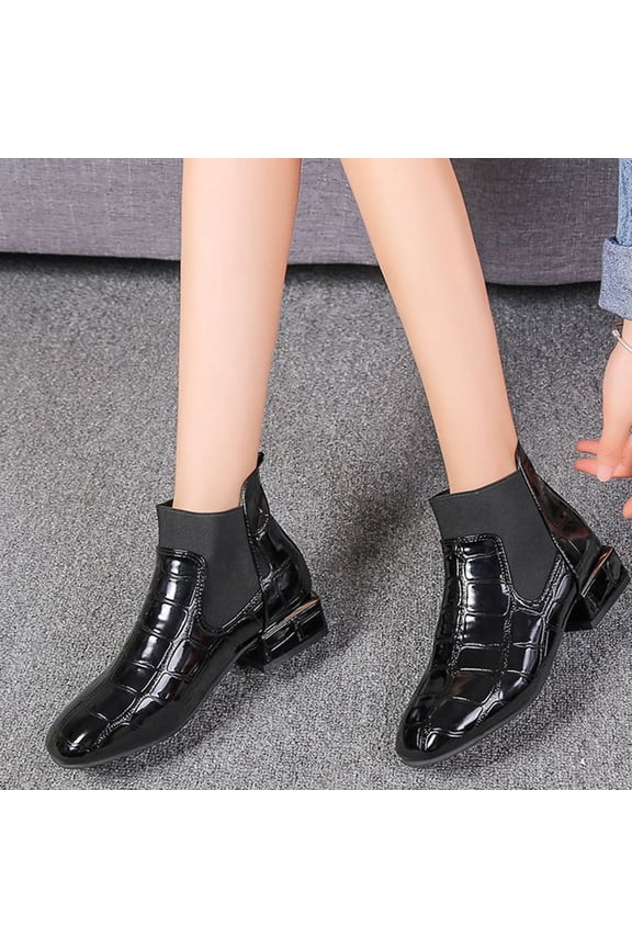1Pair Comfortable Black Short Boots with Smooth PU Surface and Pull Up Loops