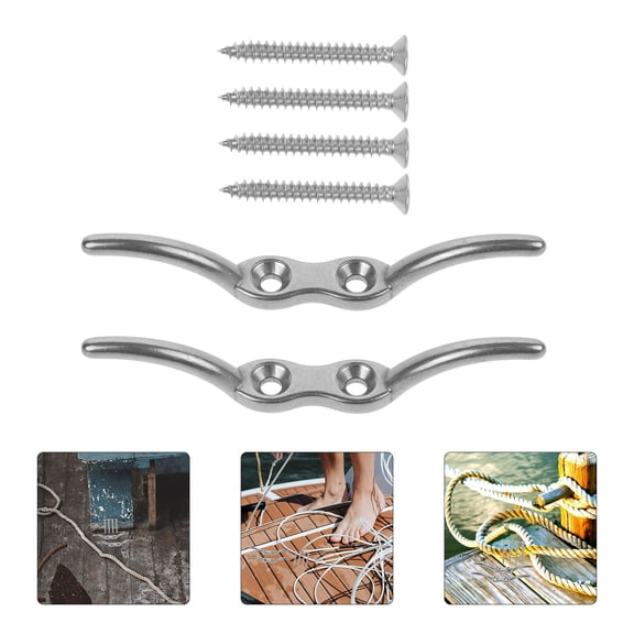 HOMEMAXS 1 Set Flag Pole Mounting Base Stainless Steel Flagpole Cleat Hooks Flagpole Mounting Cleat Hooks