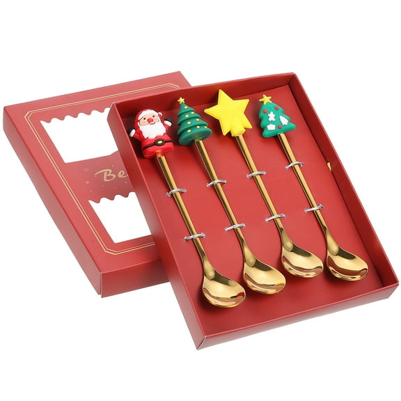 Stainless Steel Coffee Spoons with Red Christmas Design for Storage Use 1 Set