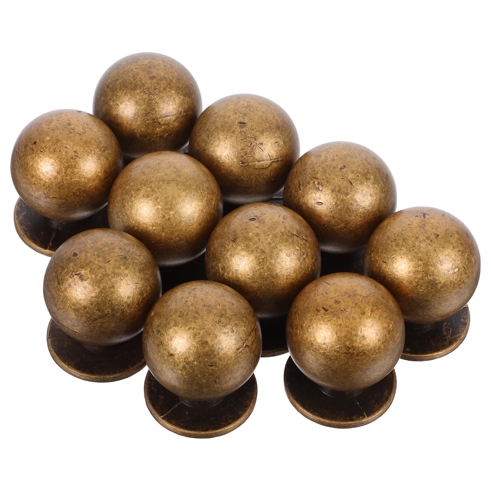 BEADCEST 10Pcs Brass Finish Vintage Kitchen Cabinet Knobs Solid Metal Round Drawer Pulls