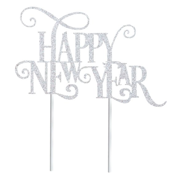 BEADCEST Plated Silver Glitter Cake Topper for New Year and Party Decorations