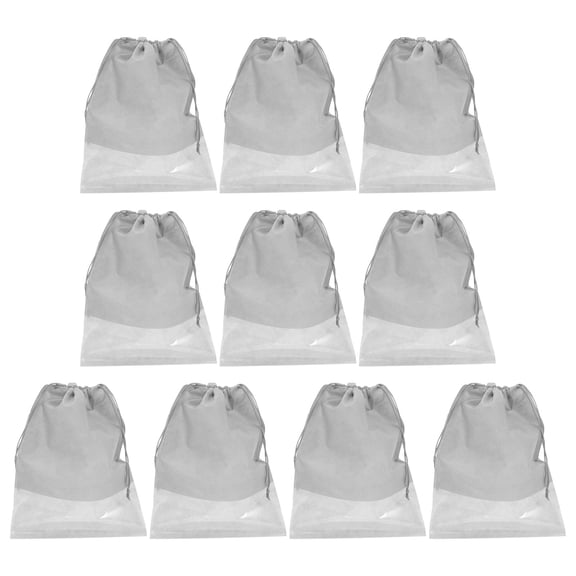 HOMEMAXS 10 Pcs Drawstring Bag Cotton Travel Storage Bags Organiser Shoe Grey
