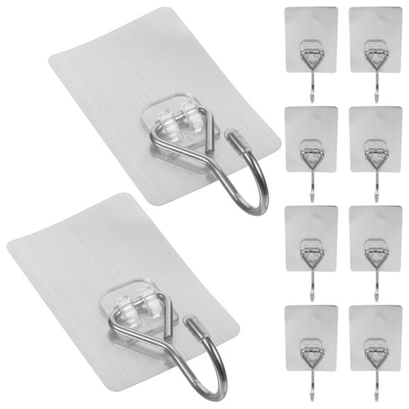 HOMEMAXS 10 Pcs Large Self Adhesive Hooks 10-pack Heavy-duty Seamless Hooks 10X6.5cm