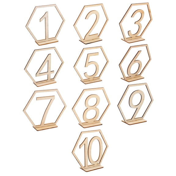 HOMEMAXS Wooden Wedding Table Numbers with Hexagonal Design and Beige Color for Seating Arrangements 110