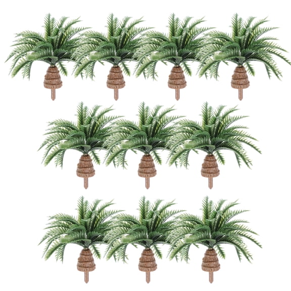 OULII Set of 10 Green Plastic Palm Tree Models, 2 x 2 x 1.8 Inches, Miniature Decorative Tropical Plants