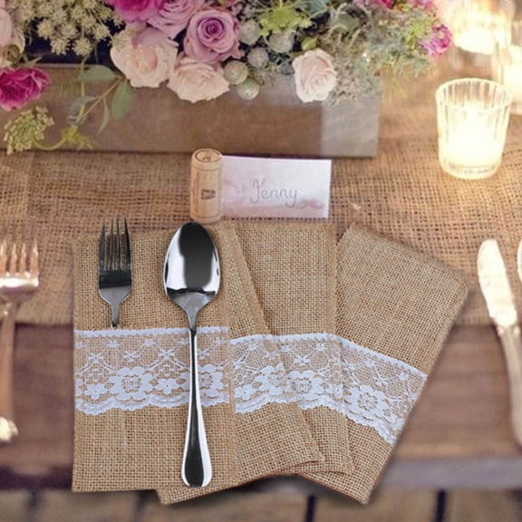 10 Pcs Wedding Utensil Holder Silverware Cutlery Bag Wraps Miss White