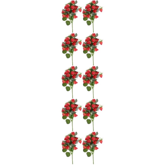 HOMEMAXS 10 pcs DIY Artificial Strawberry Flower Stem Fake Strawberry Adorn