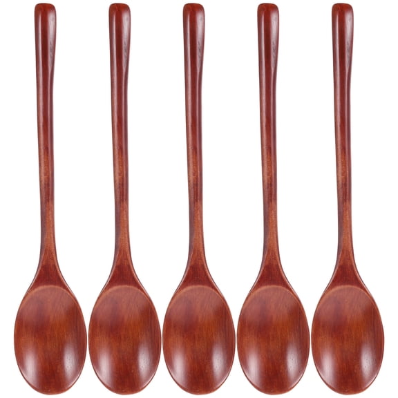 HOMEMAXS 10 pcs Wooden Long Handle Spoon Dessert Spoon Wooden Tasting Spoon Soup Spoon