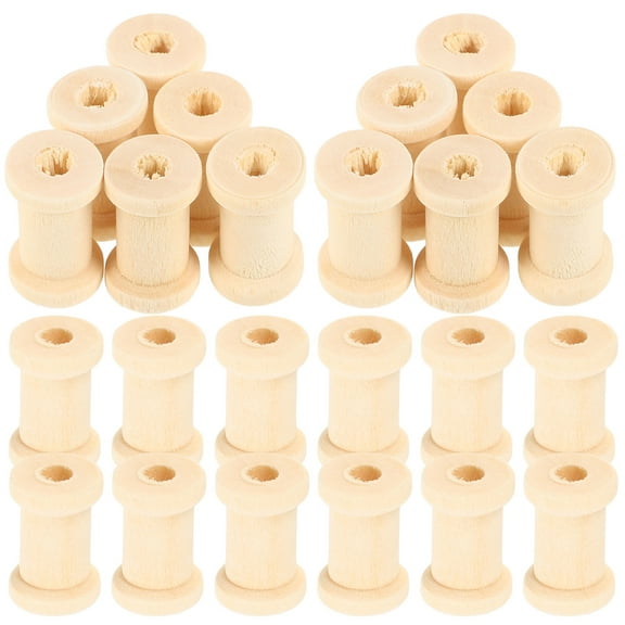 HOMEMAXS 100 Pcs Threaders Wooden Spool Yarn Weaving Bobbins 2.30X1.50X1.50CM Beige